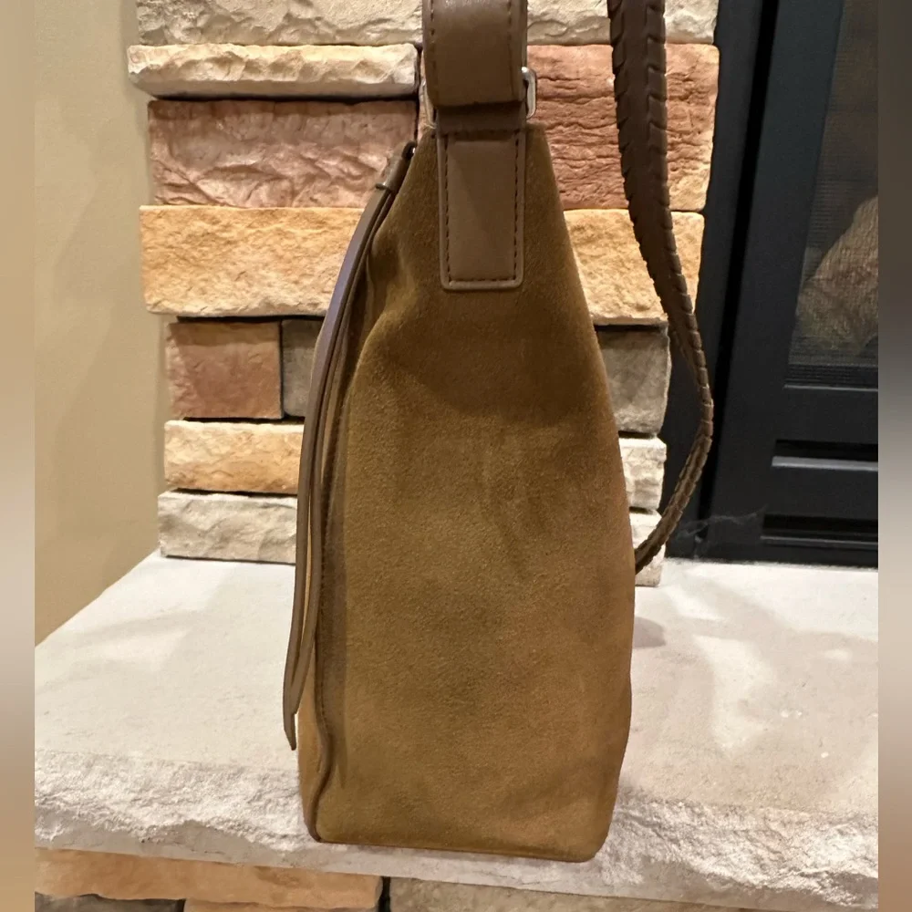 All Saints Kita Suede Messenger Crossbody Bag In Conker Brown
